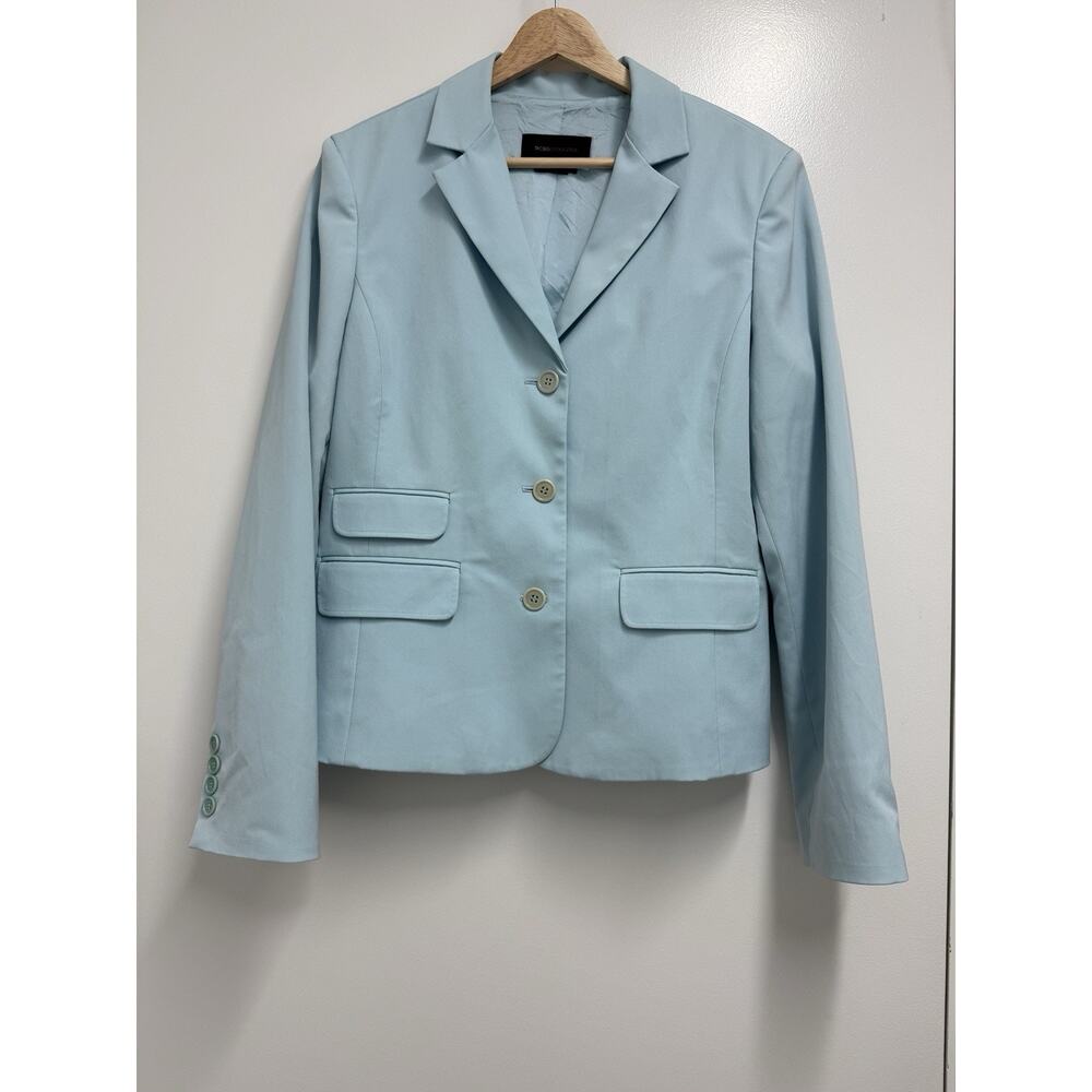 BCBG Maxazria Blazer Women's Large Light Blue Lined 3 Button Suit Jacket